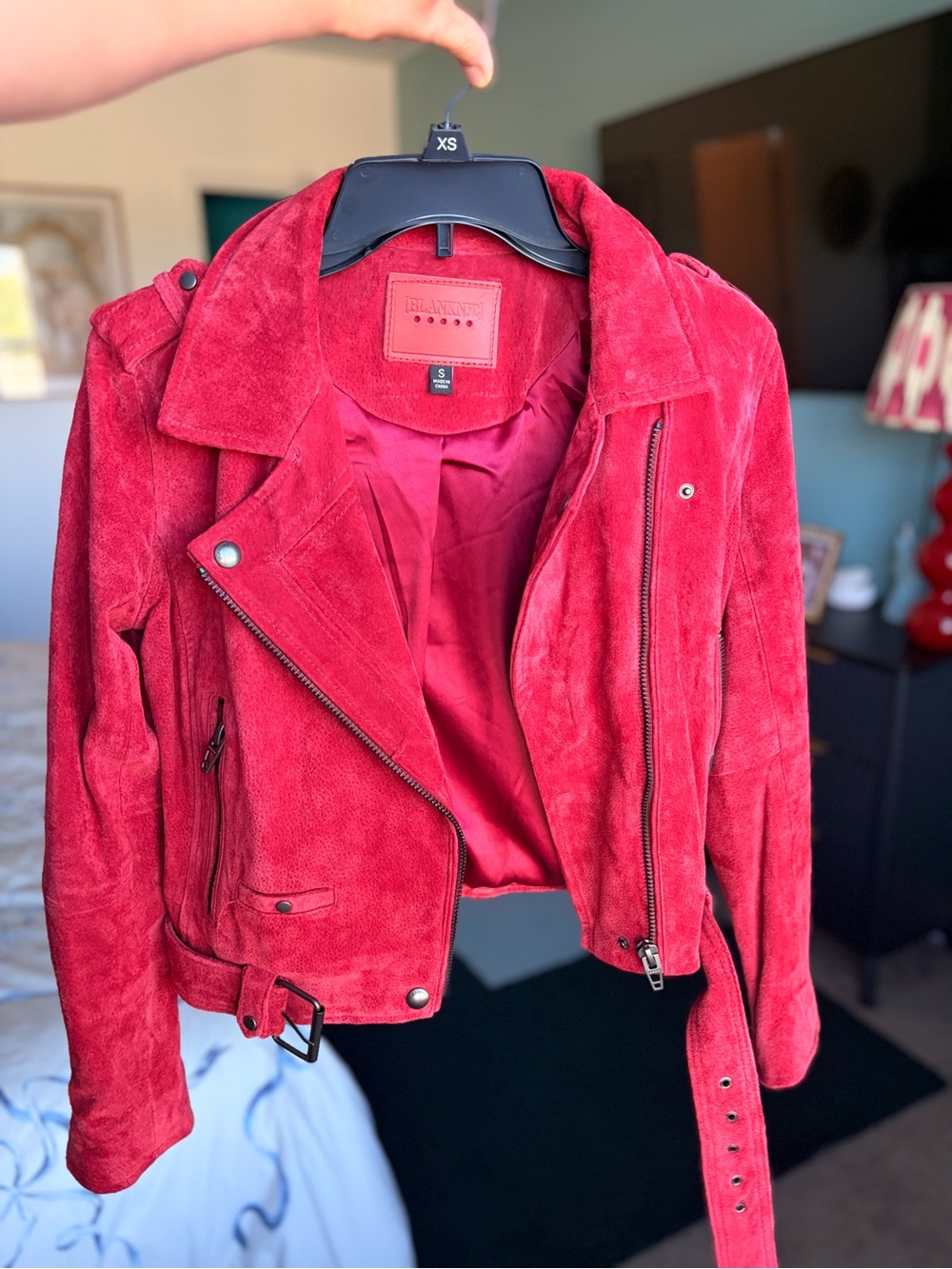 New Blank NYC Red Suede Moto Jacket size S